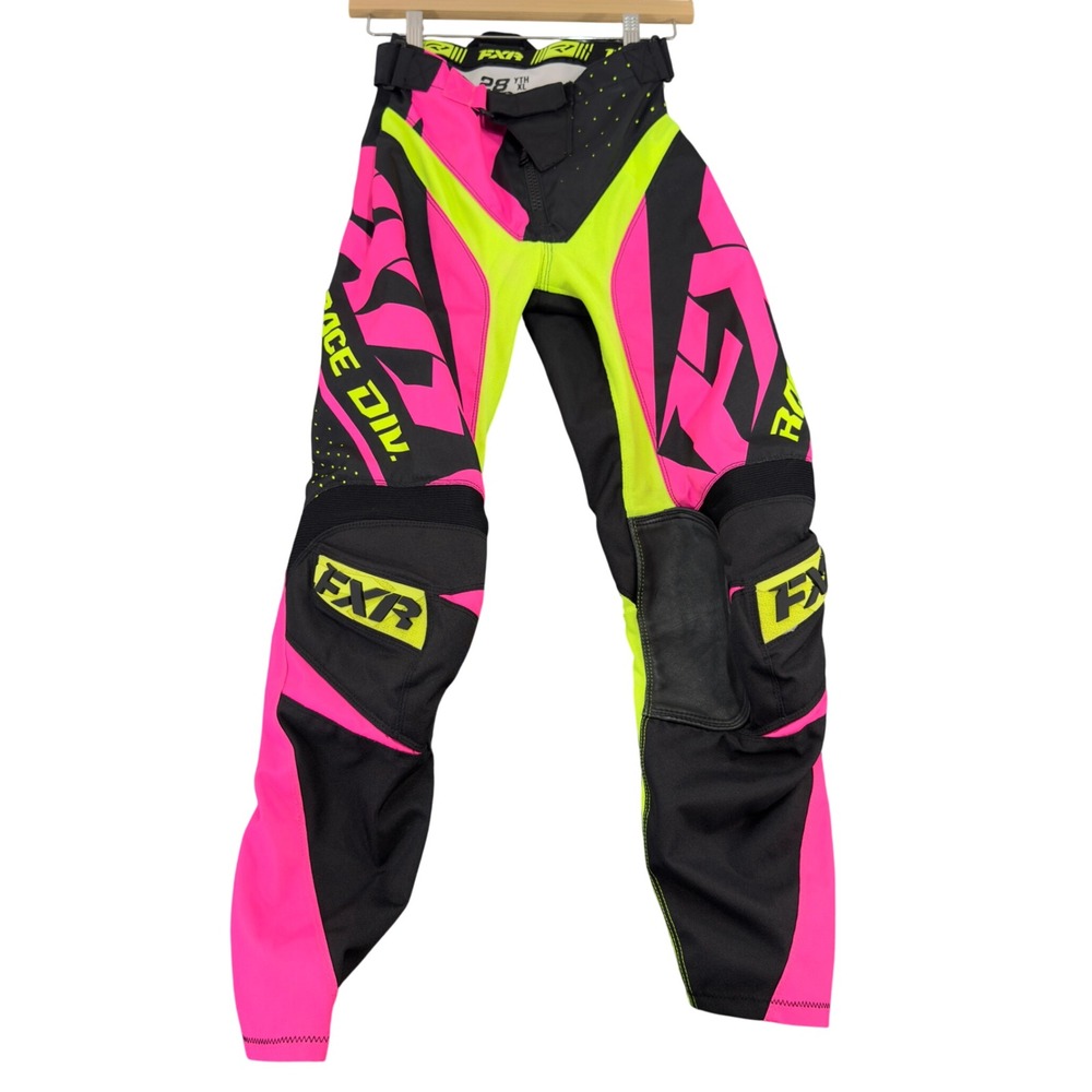 FXR Youth Clutch Prime MX Motocross Racing Pants Pink Yellow Black Size 28 XL